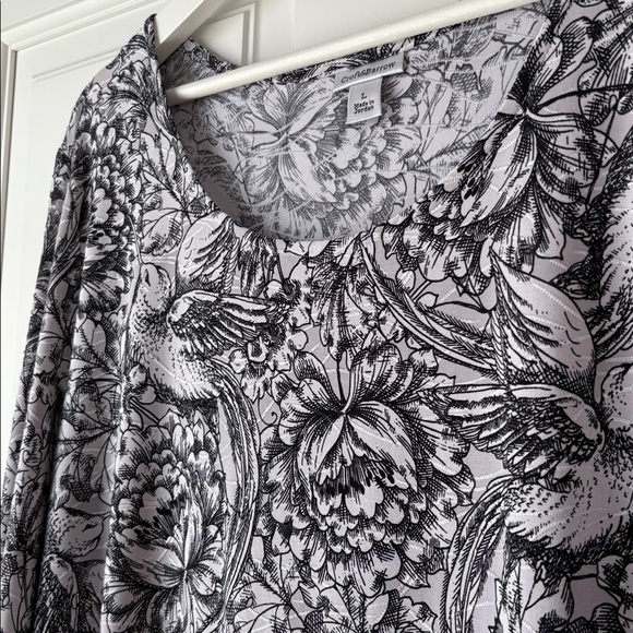 Croft & Barrow Monochrome Floral and Birds Top Blouse large Y2K - Picture 4 of 5